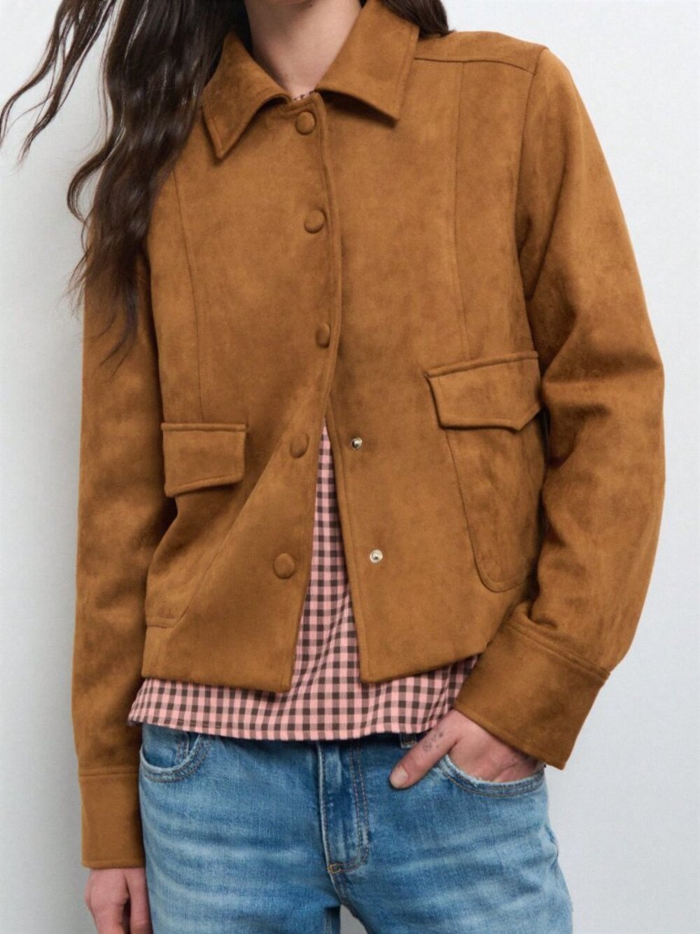 Brown Casual Women's Faux Suede Jacket - Picture 5 of 8